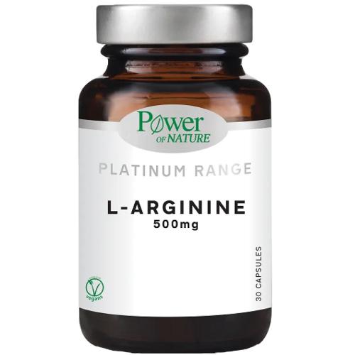 Power of Nature Platinum Range L-Arginine Συμπλήρωμα Διατροφής με Αργινίνη για την Ενίσχυση των Μεταβολικών Λειτουργιών του Οργανισμού & την Παραγωγή Ενέργειας 500mg 30veg.caps